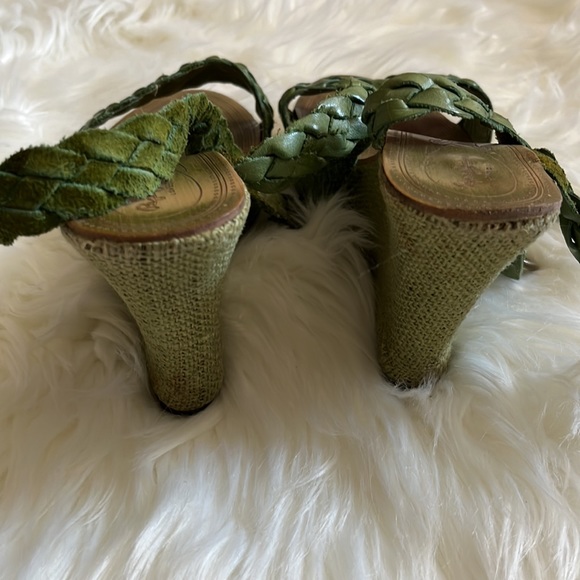 Pepe Jeans London wedges adjustable ankle buckle size 39 (8.5) green leather - Picture 5 of 6